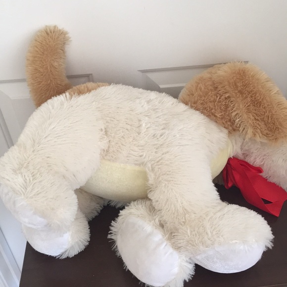 Large Puppy Stuffed Animal New White Tan Red Bow NWT - Picture 10 of 12